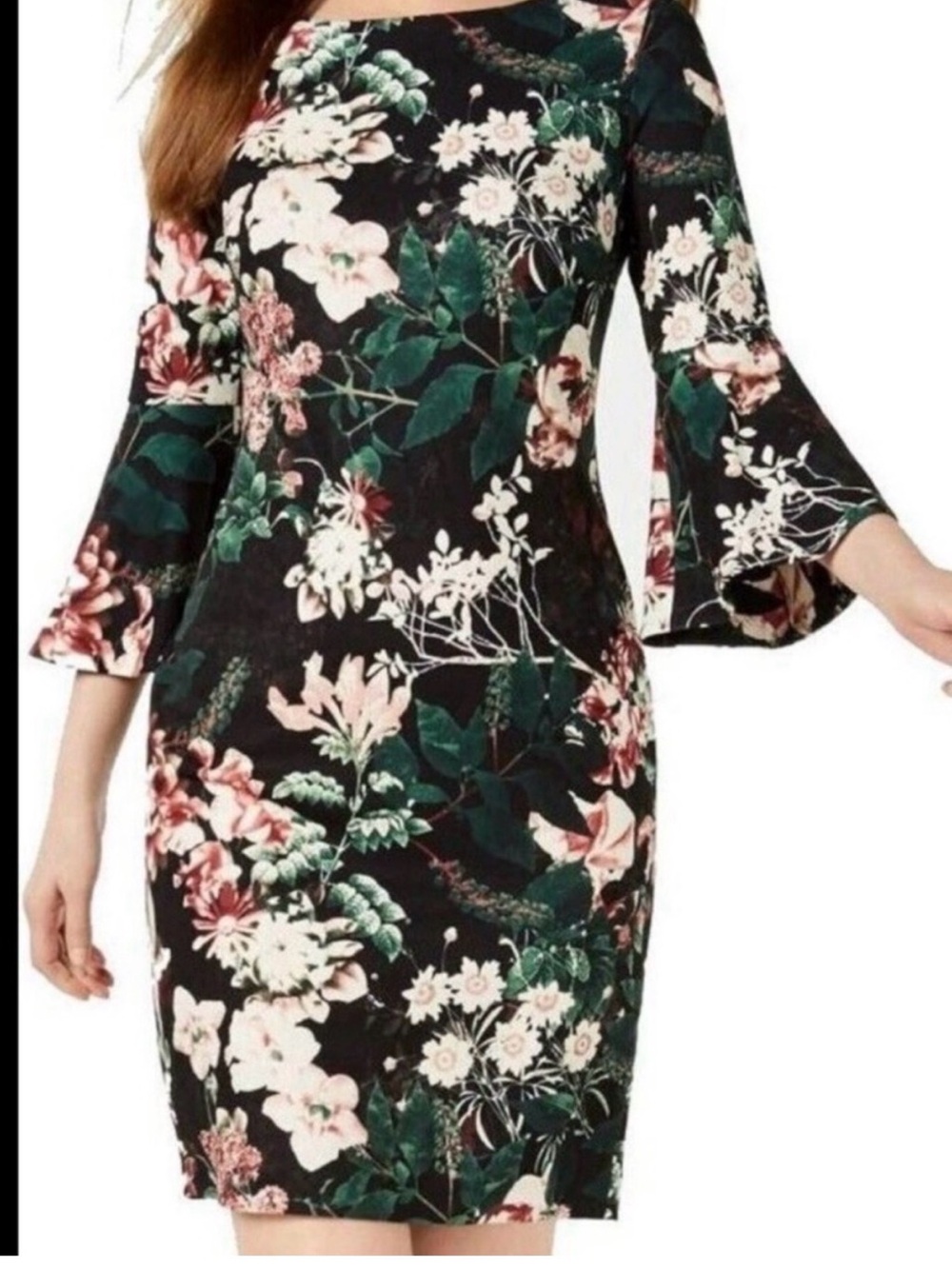 Calvin klein Floral Bell-Sleeve Bodycon Dress